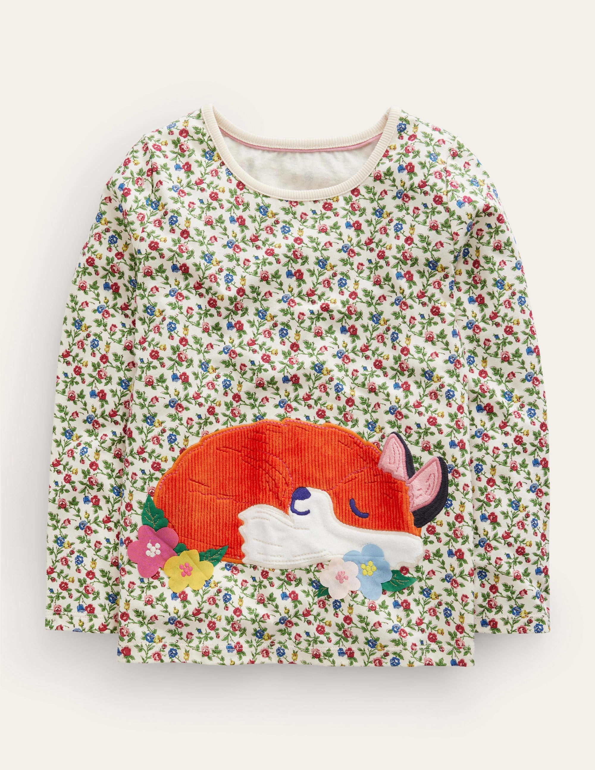 T-shirt à manches bouffantes et appliqué-Renard floral multi - Image 1