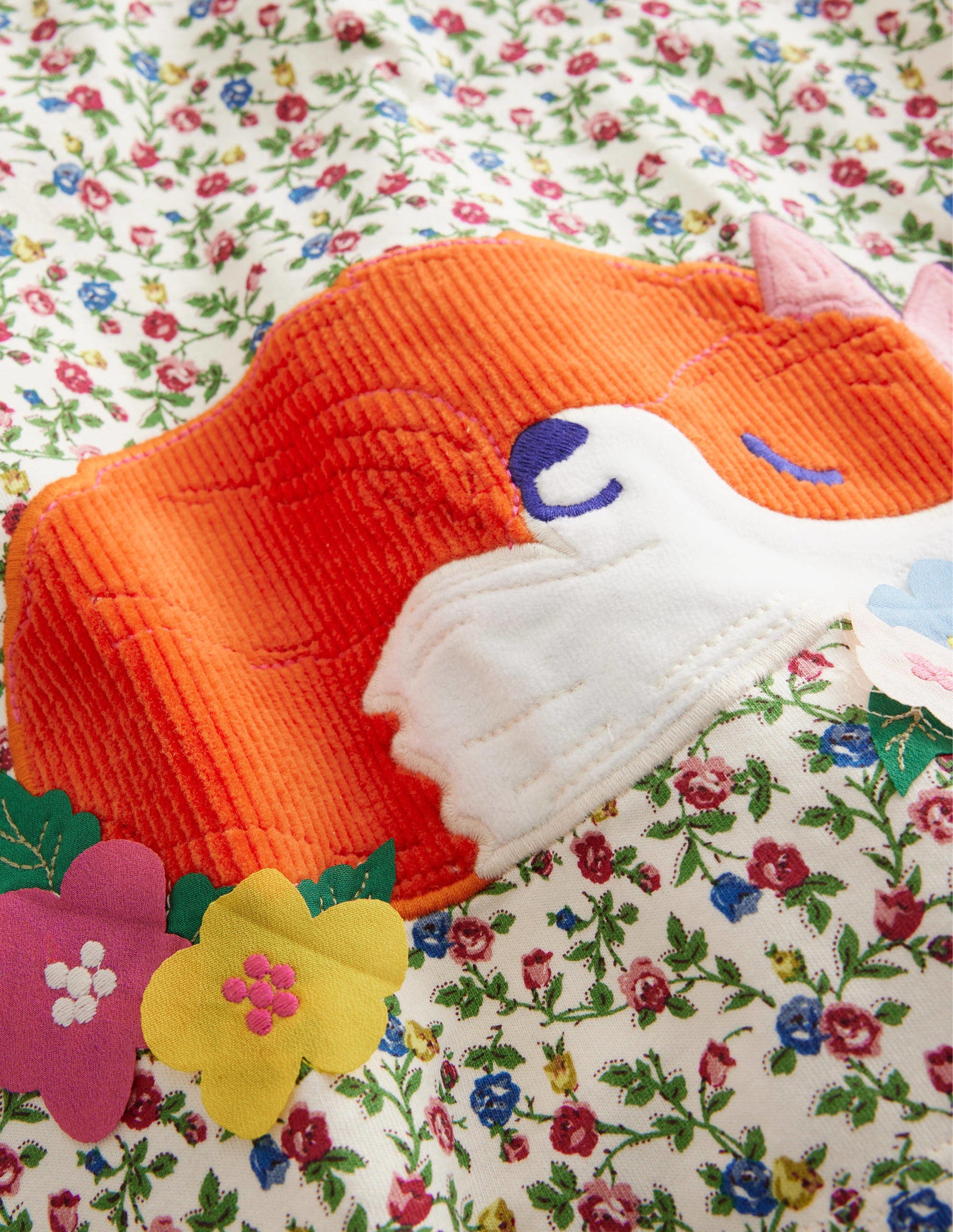 T-shirt à manches bouffantes et appliqué-Renard floral multi-3