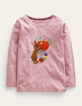 T-Shirt mit Puffärmeln und Applikation-Mandelrosa