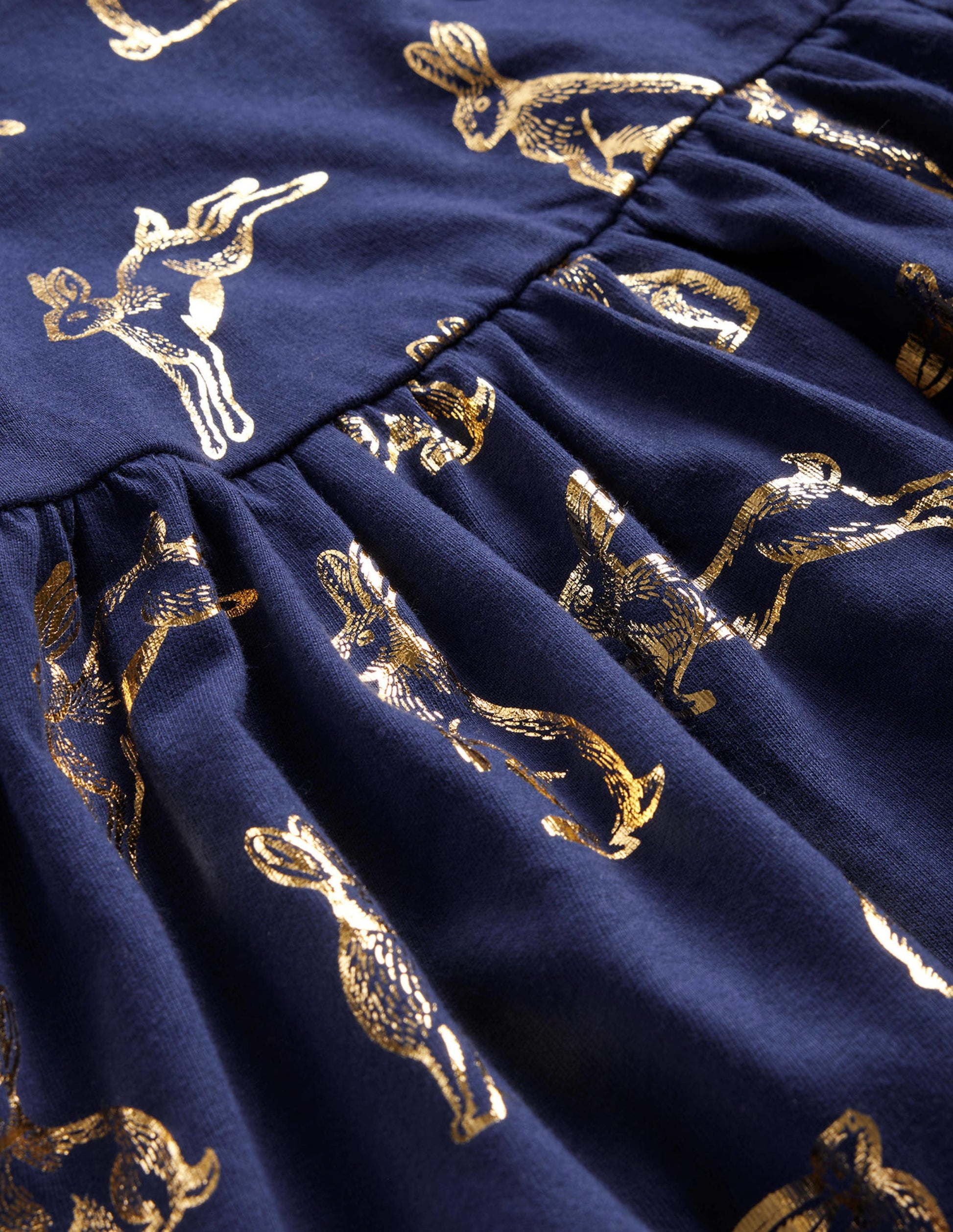 Robe fun à manches longues en jersey-Lapins métallisés bleu marine universitaire-3