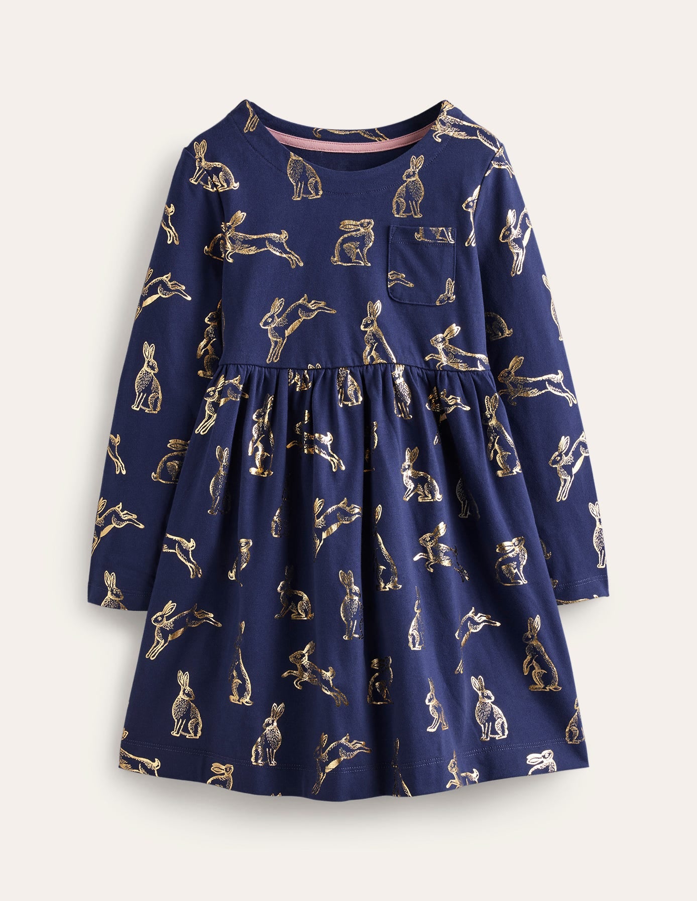 Robe fun à manches longues en jersey-Lapins métallisés bleu marine universitaire - Image 1