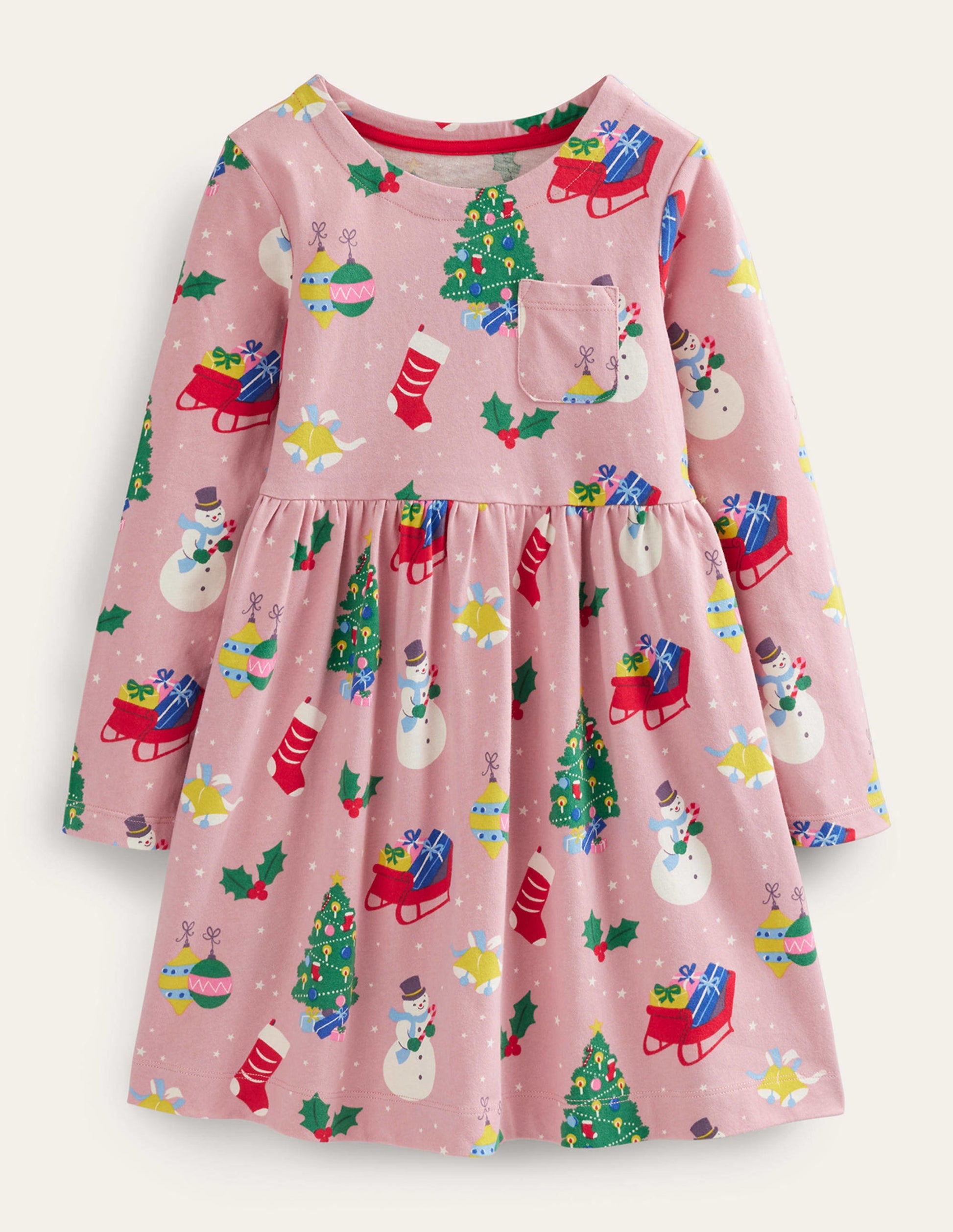 Lustiges Jerseykleid mit langen Ärmeln-Mandelrosa Festlich-1