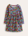 Lustiges Jerseykleid mit langen Ärmeln-Mittelalterliches Blau Regenbogen