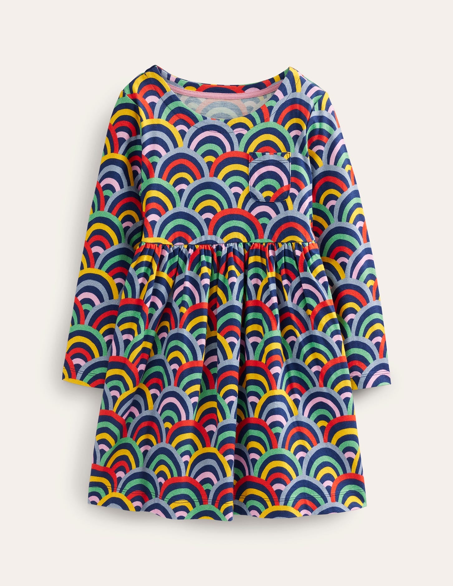 Lustiges Jerseykleid mit langen Ärmeln-Mittelalterliches Blau Regenbogen-1