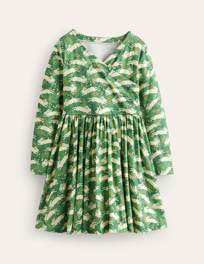 Ballerina-Kleid aus Jersey-Grün Hoppelnde Hasen