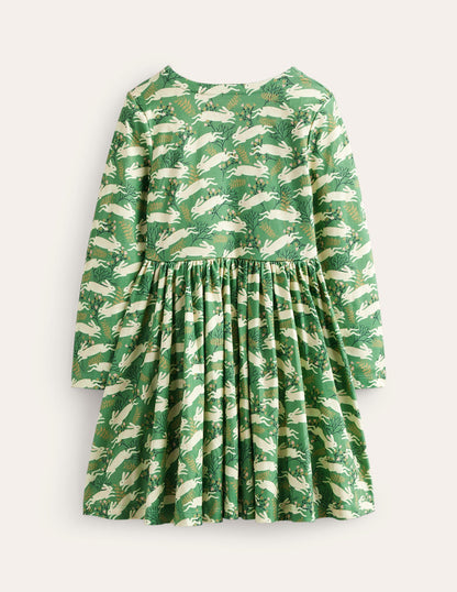 Ballerina-Kleid aus Jersey-Grün Hoppelnde Hasen