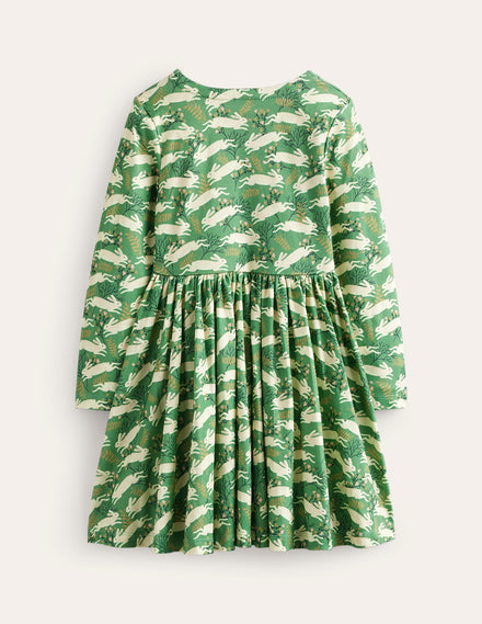 Ballerina-Kleid aus Jersey-Grün Hoppelnde Hasen