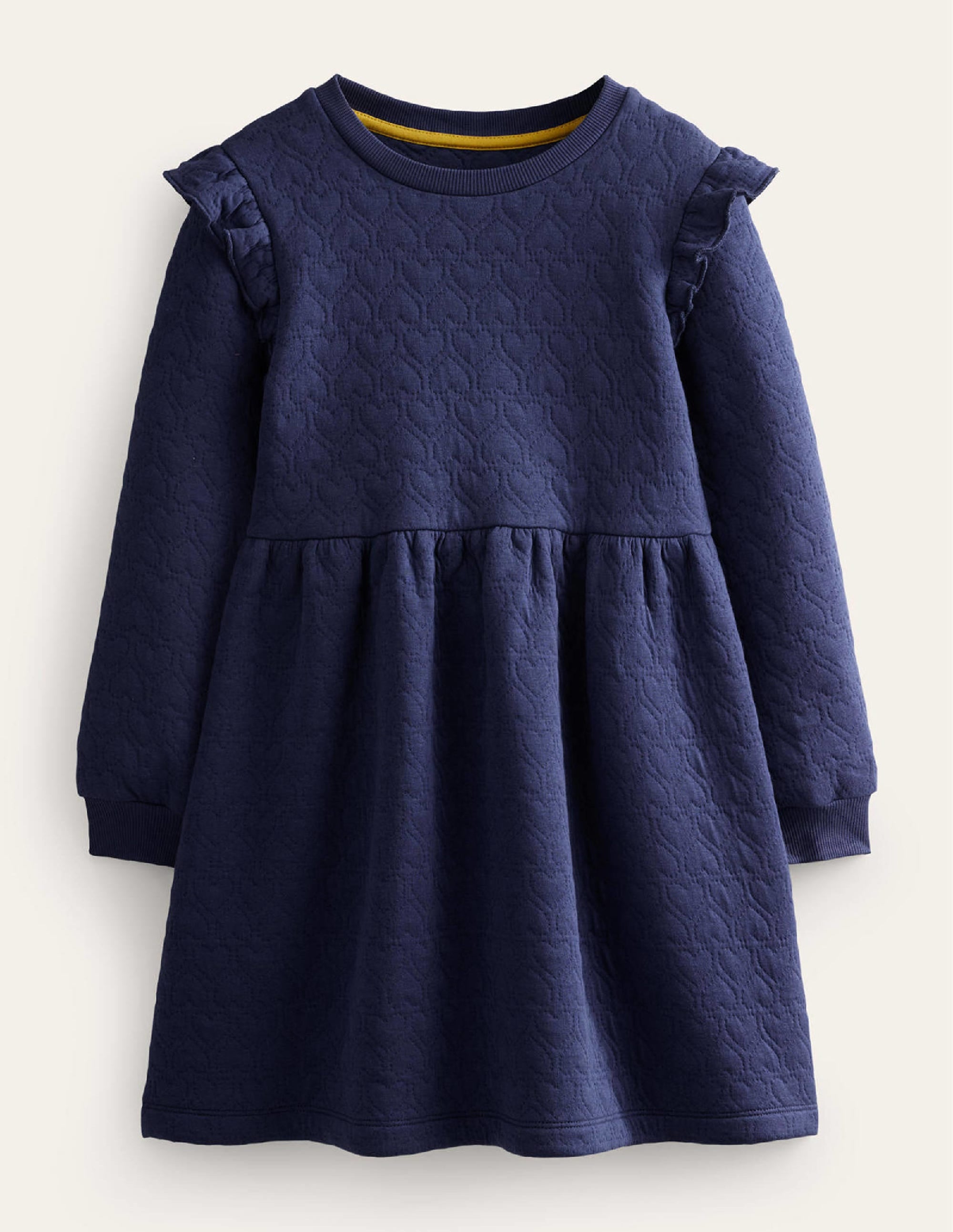 Robe-sweat motif cœur en jacquard-Bleu marine universitaire - Image 1
