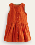 Latzkleid mit Knöpfen-Kastanien-Orange Cord