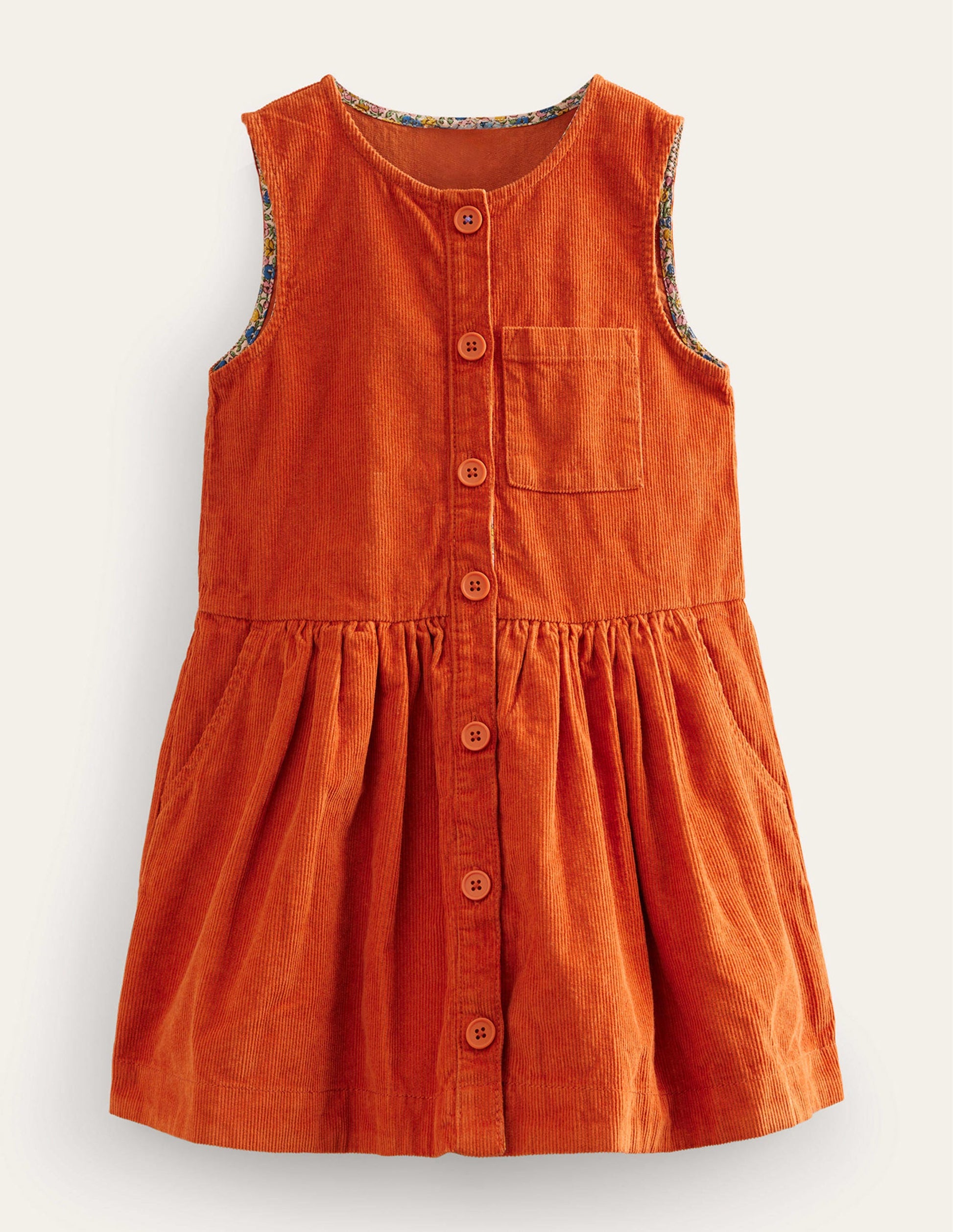 Latzkleid mit Knöpfen-Kastanien-Orange Cord-1