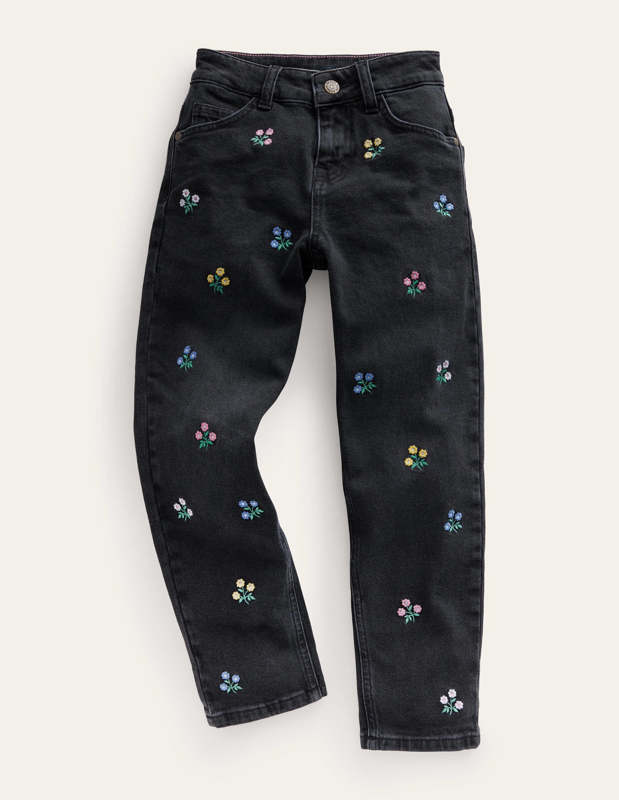 Lässige Jeans mit geradem Bein-Schwarze Blumen - Image 1