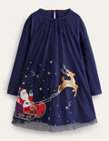 Robe en jersey à appliqué et tulle-Traineau bleu marine universitaire