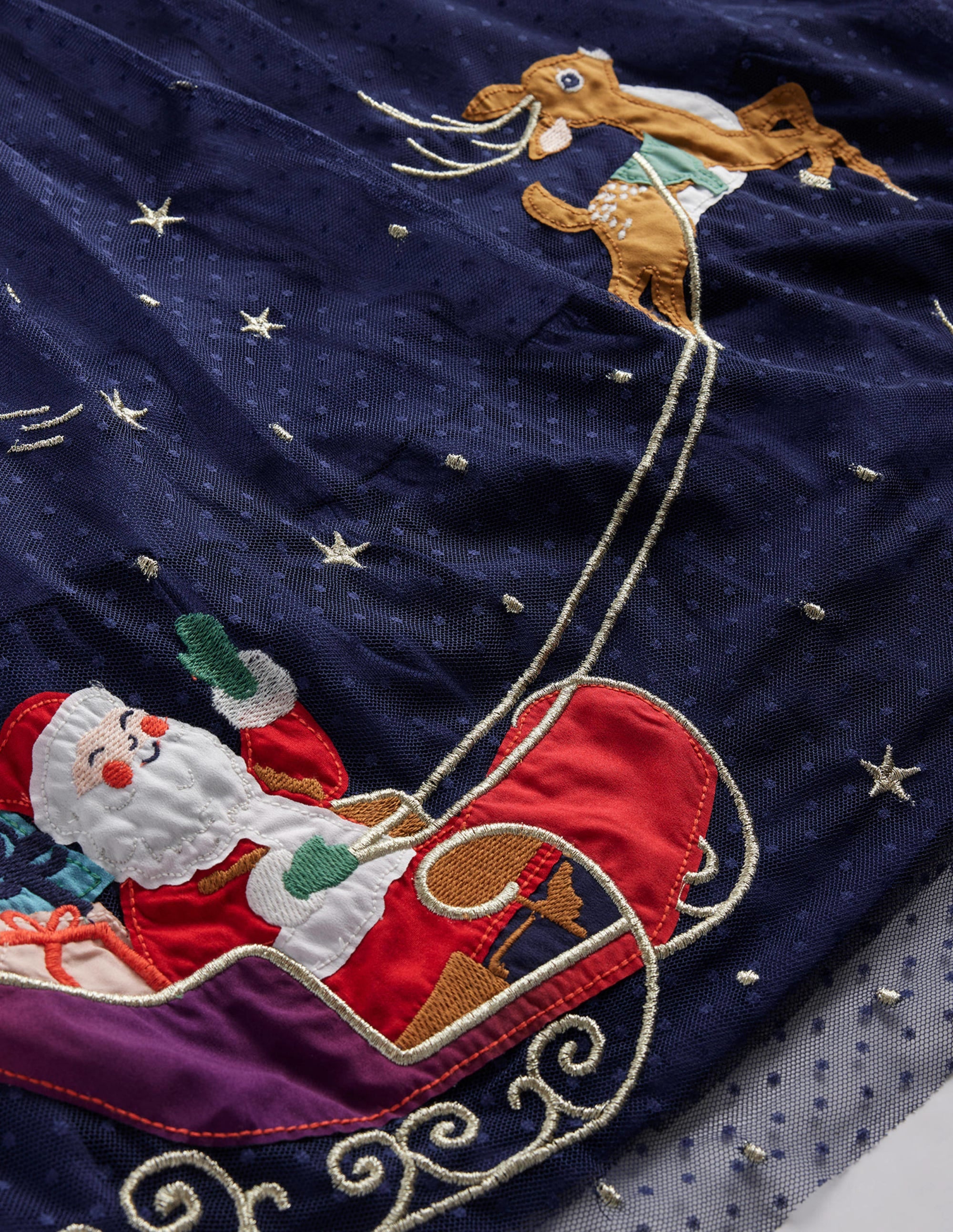 Robe en jersey à appliqué et tulle-Traineau bleu marine universitaire - Image 3
