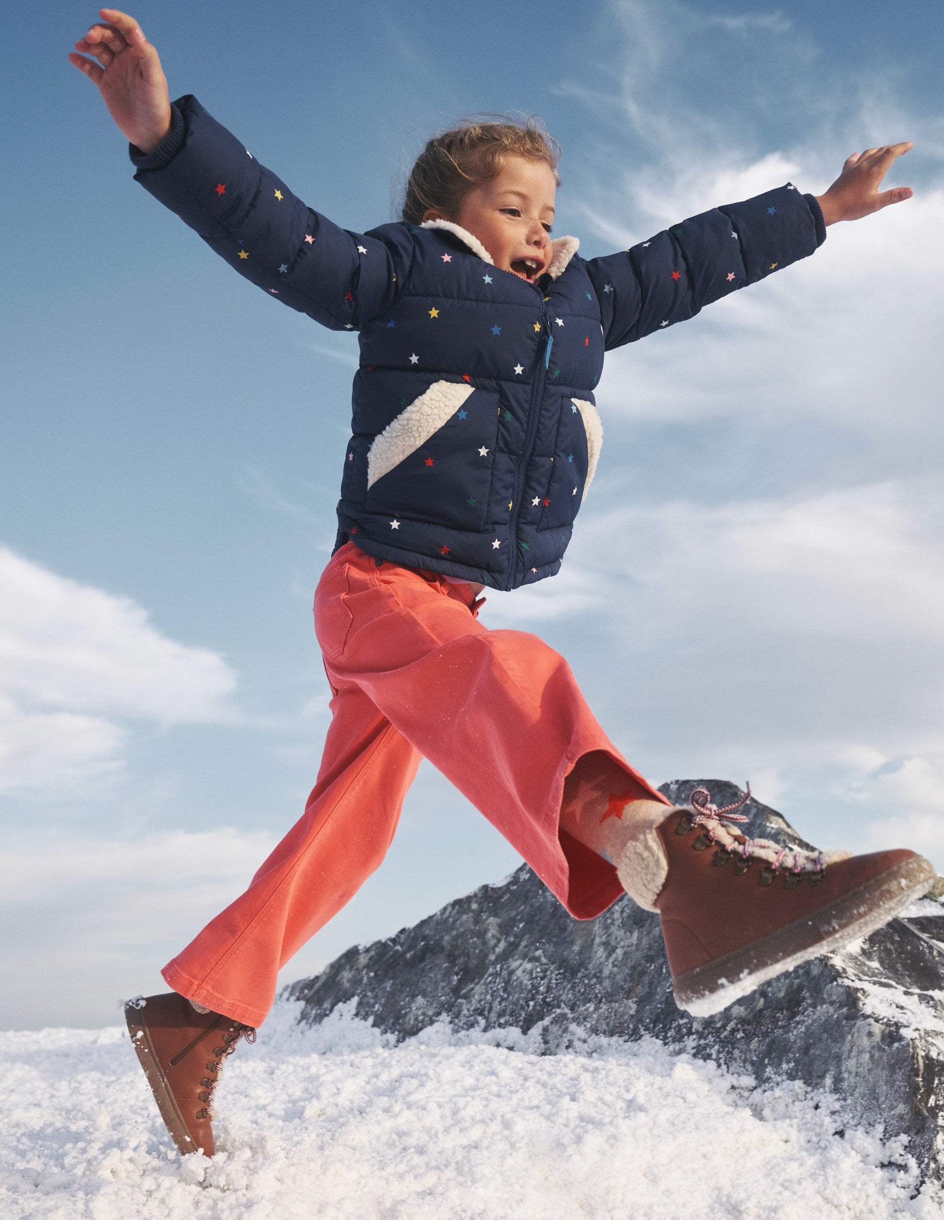 Wattierte Jacke mit Borg-Detail-Marineblau / Bunte Konfettisterne-5