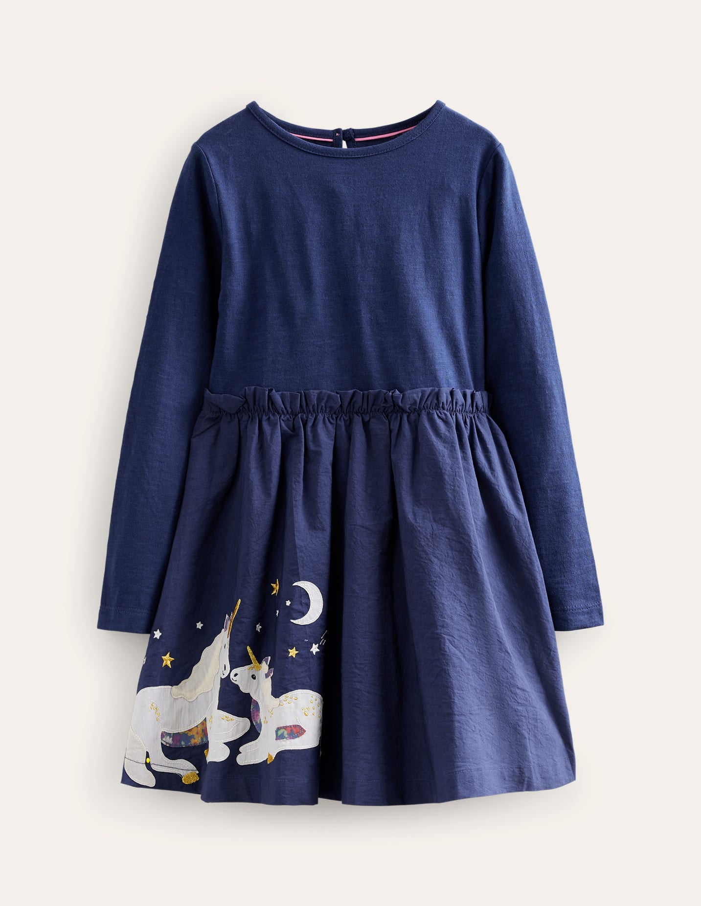 Robe tissée à appliqué en jersey-Bleu marine universitaire - Image 1