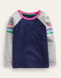 Raglan-T-Shirt mit Blockfarben-Steuerbordblau Metallic