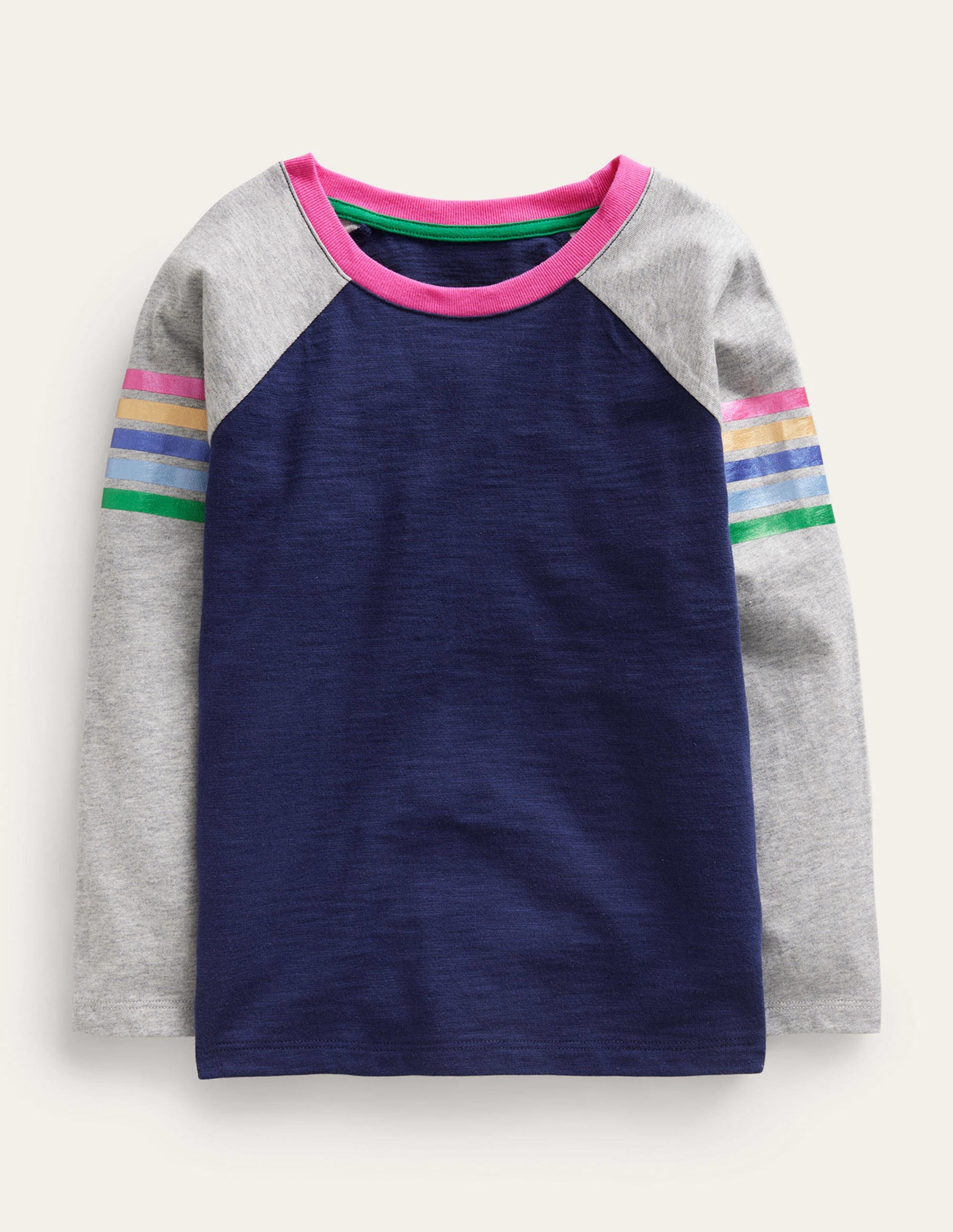Raglan-T-Shirt mit Blockfarben-Steuerbordblau Metallic-1