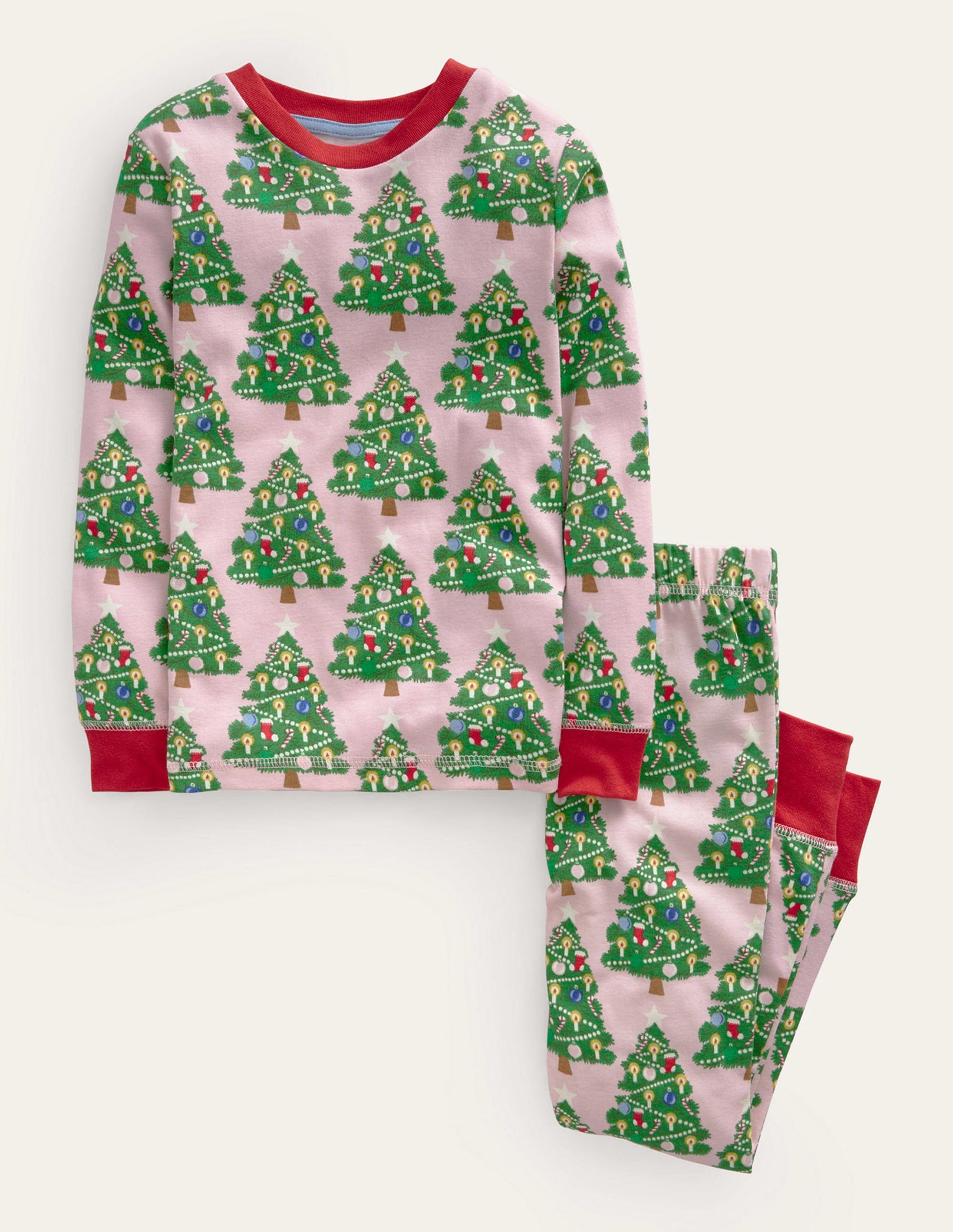 Eng anliegender, im Dunkeln leuchtender Pyjama-Delfinrosa Weihnachtsbäume-1
