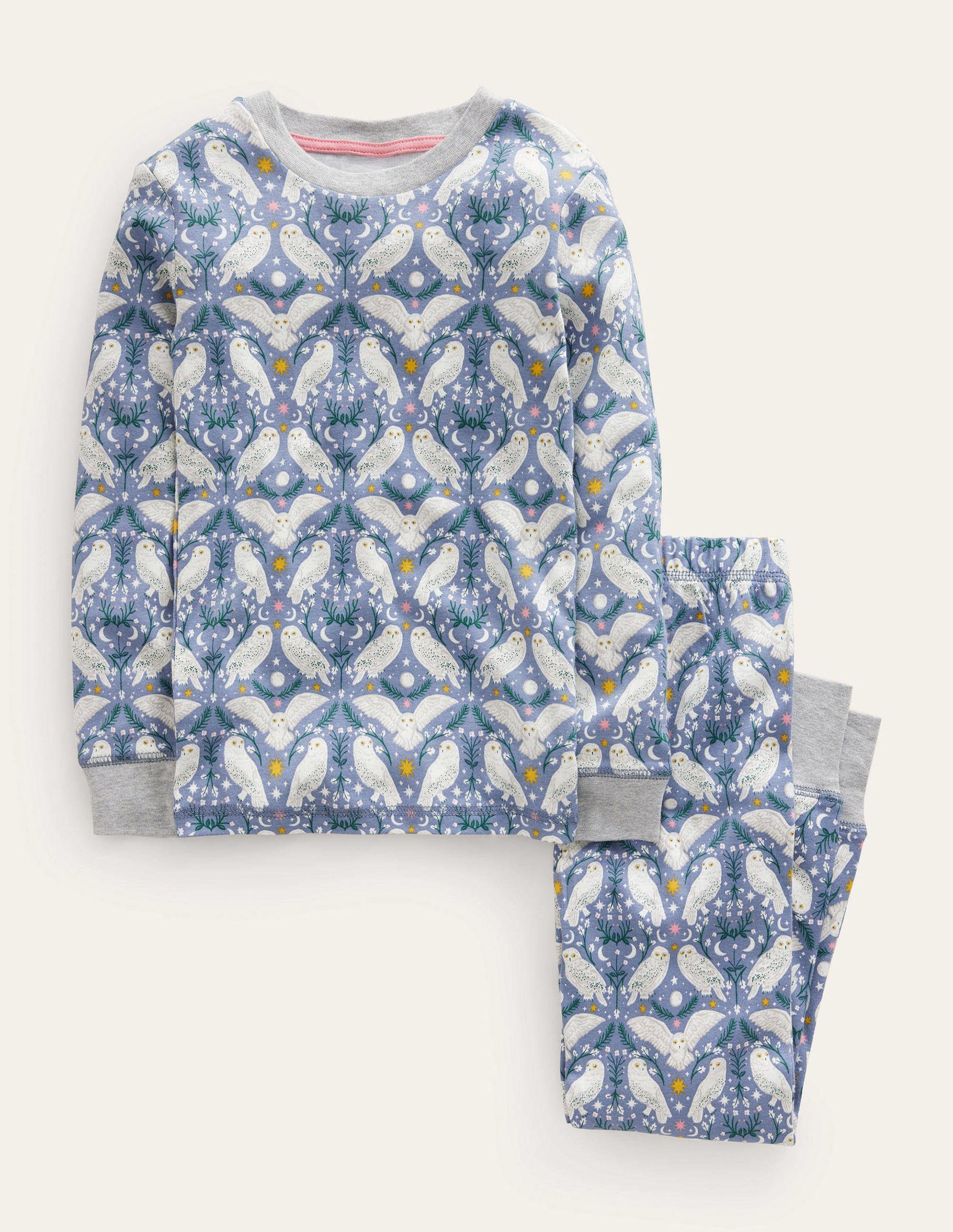 Pyjama phosphorescent douillet-Hiboux bleu cendre-1