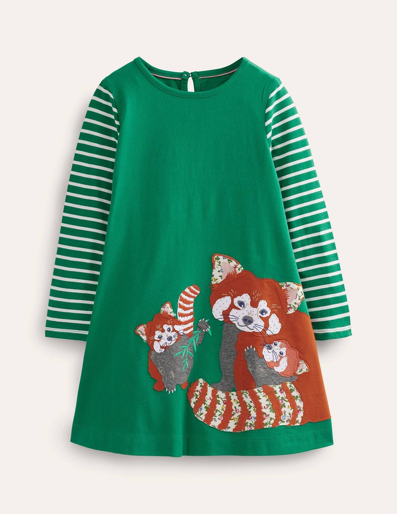 Kleid mit großer Applikation-Tiefgrün Rote Pandas-1