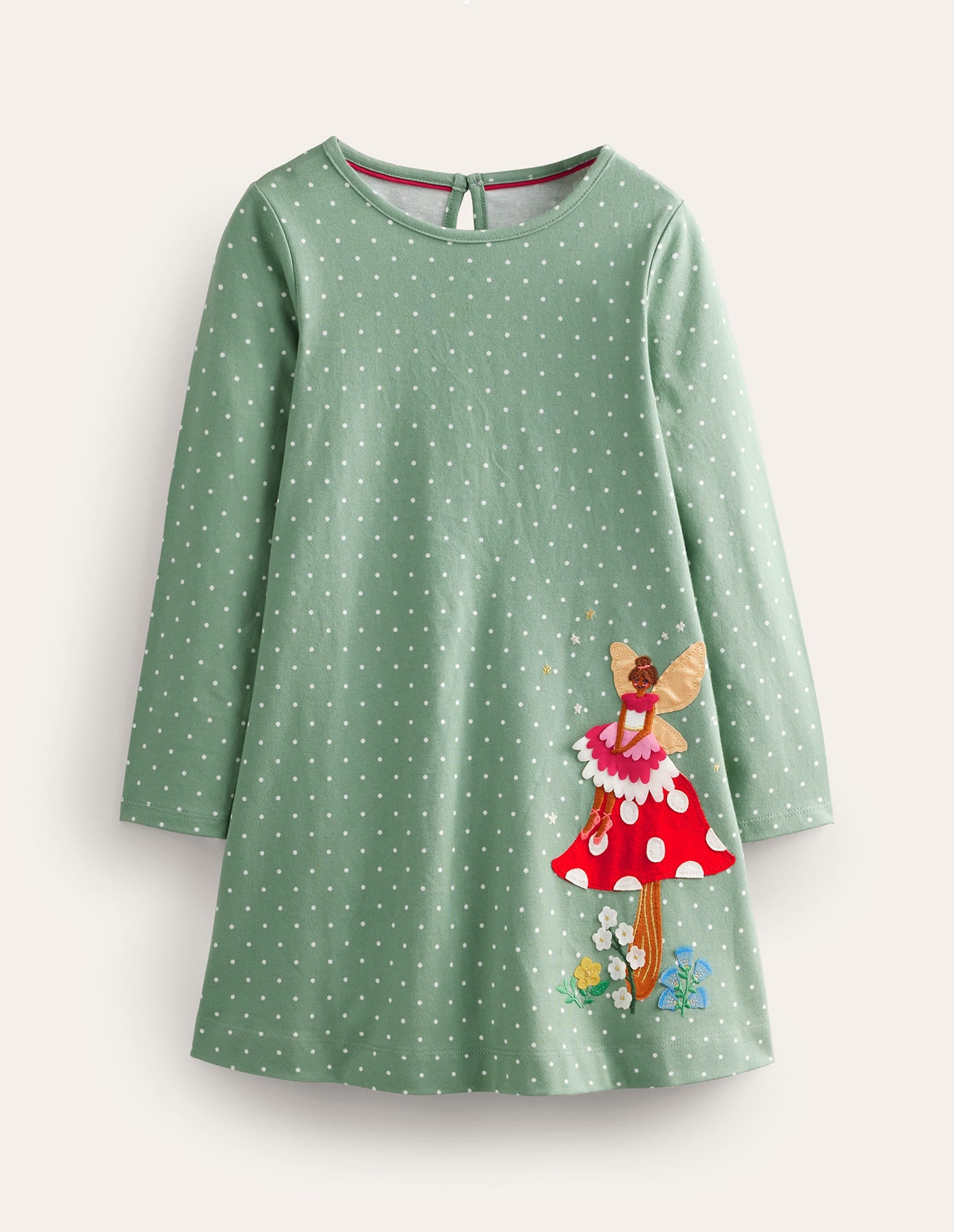 Kleid mit großer Applikation-Rauchgrün Fee-1