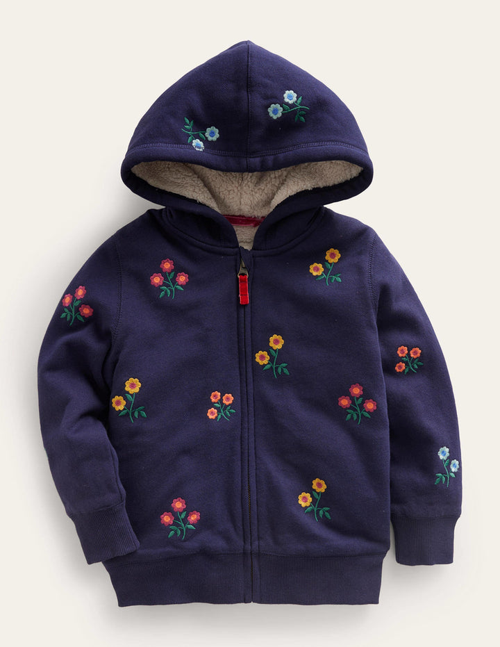 Embroidered Lined Hoodie-French Navy Floral