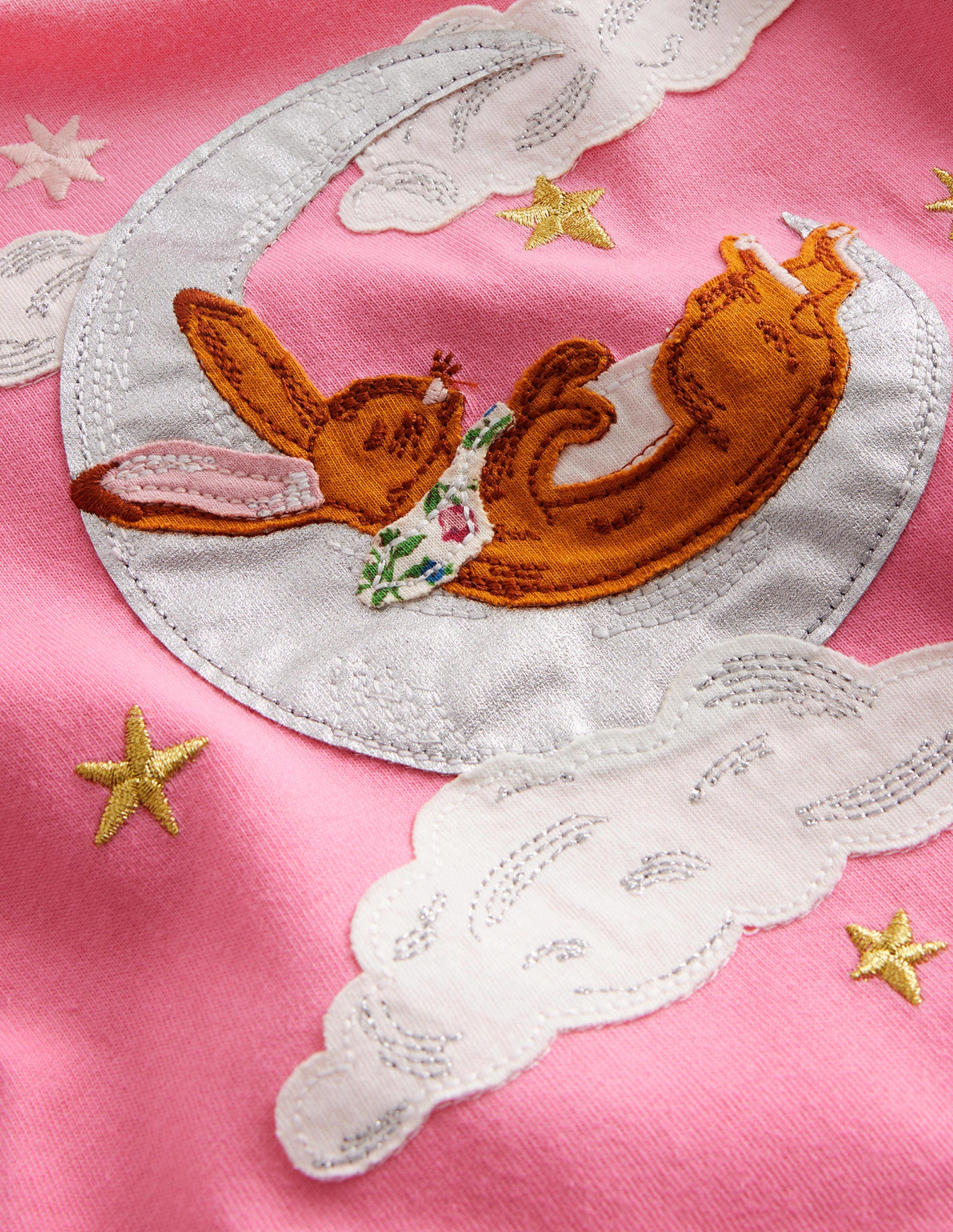Top à manches bouffantes et appliqué-Lapin sur la lune rose azalée - Image 3