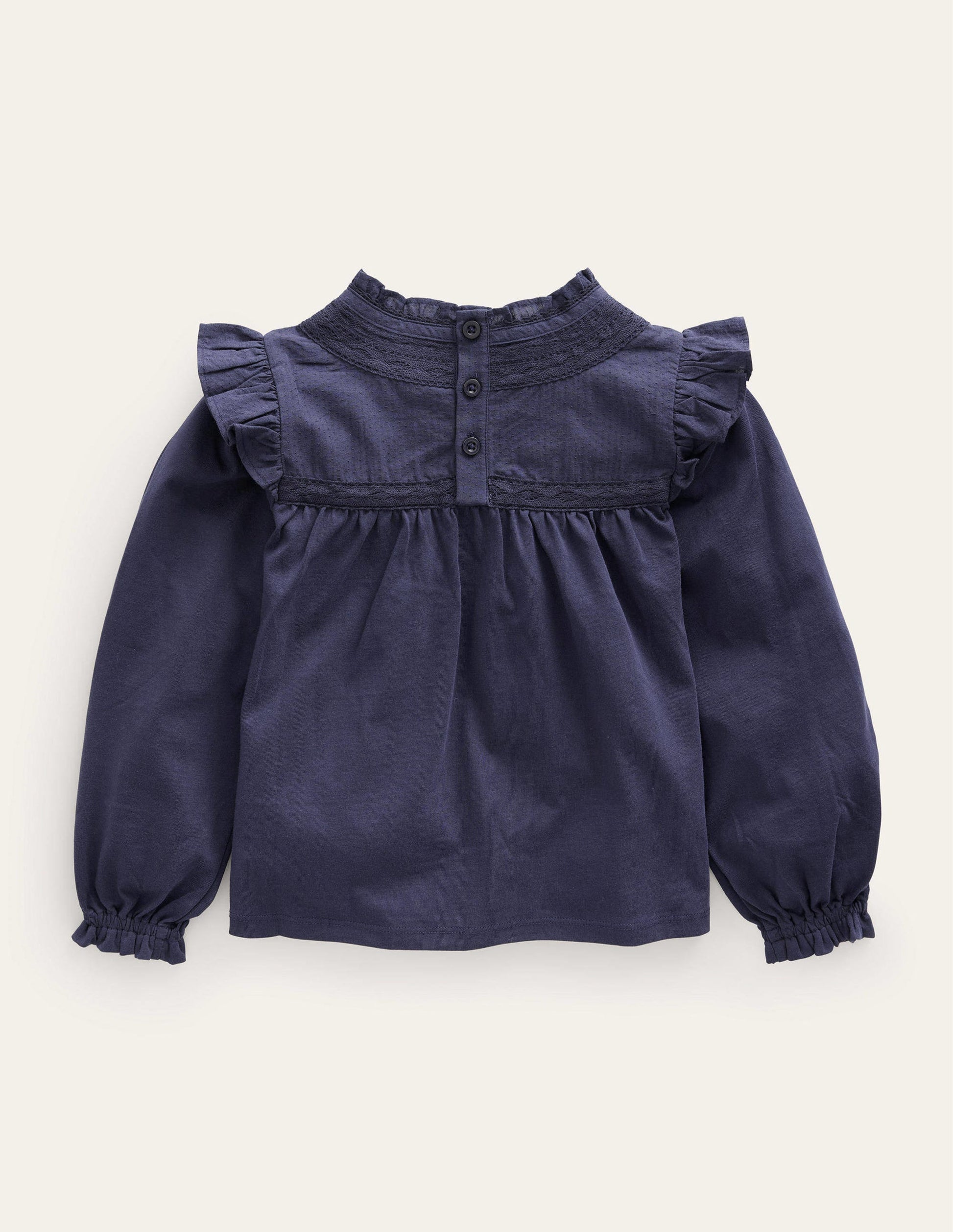 Jersey-Oberteil mit Spitzenverzierung-Marineblau-2