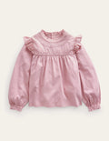 Lace Detail Jersey Top-French Pink
