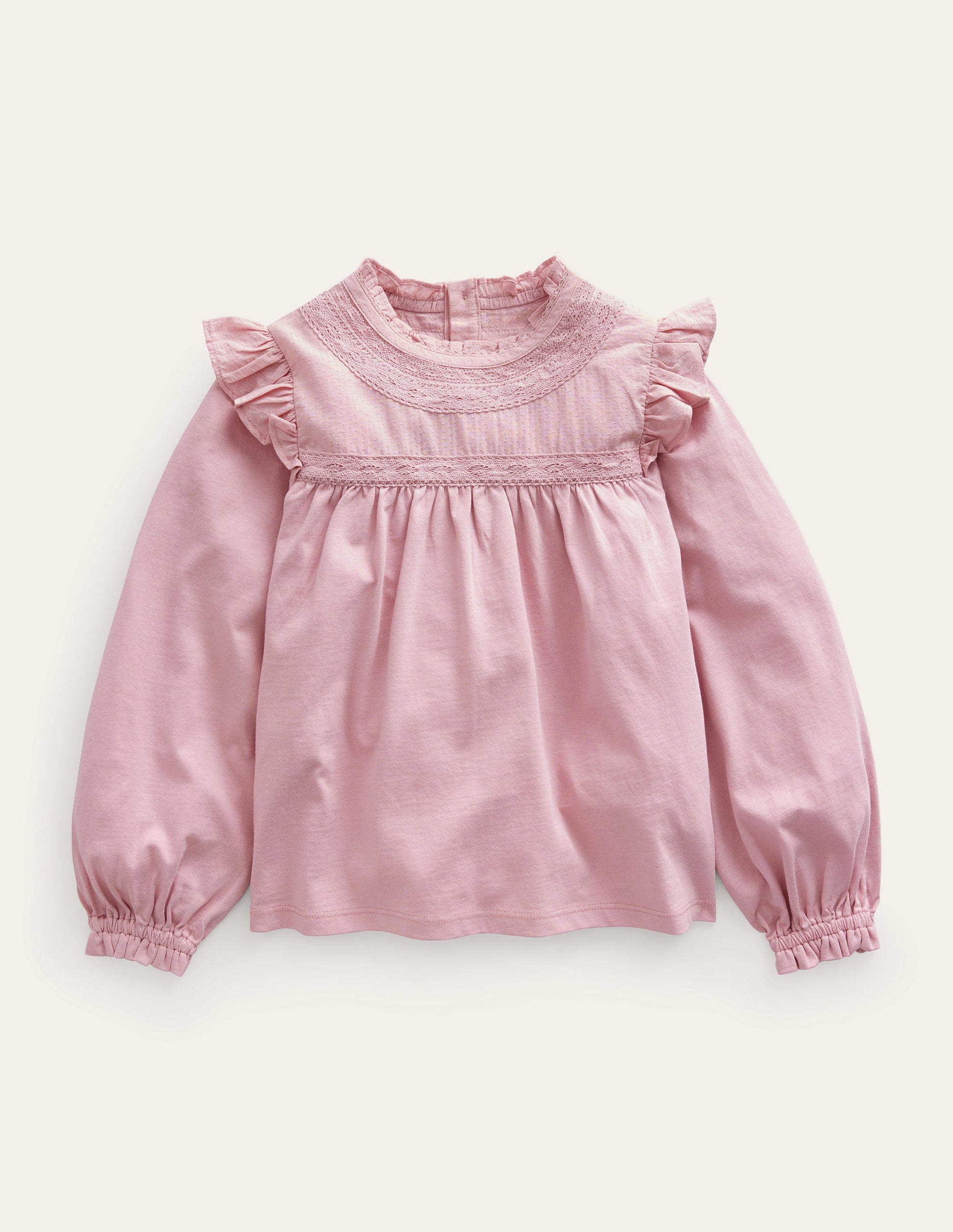 Lace Detail Jersey Top-French Pink-1