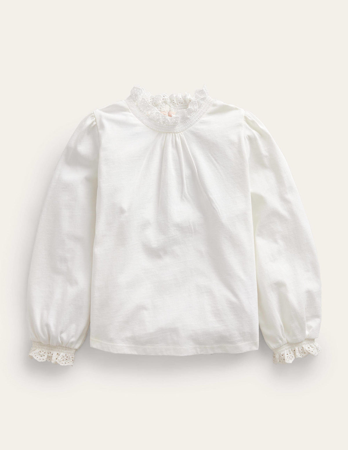 Jersey-Bluse mit Spitzenkragen-Naturweiß-1