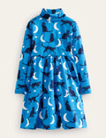 Robe à col roulé en jersey-Chats bleu vif