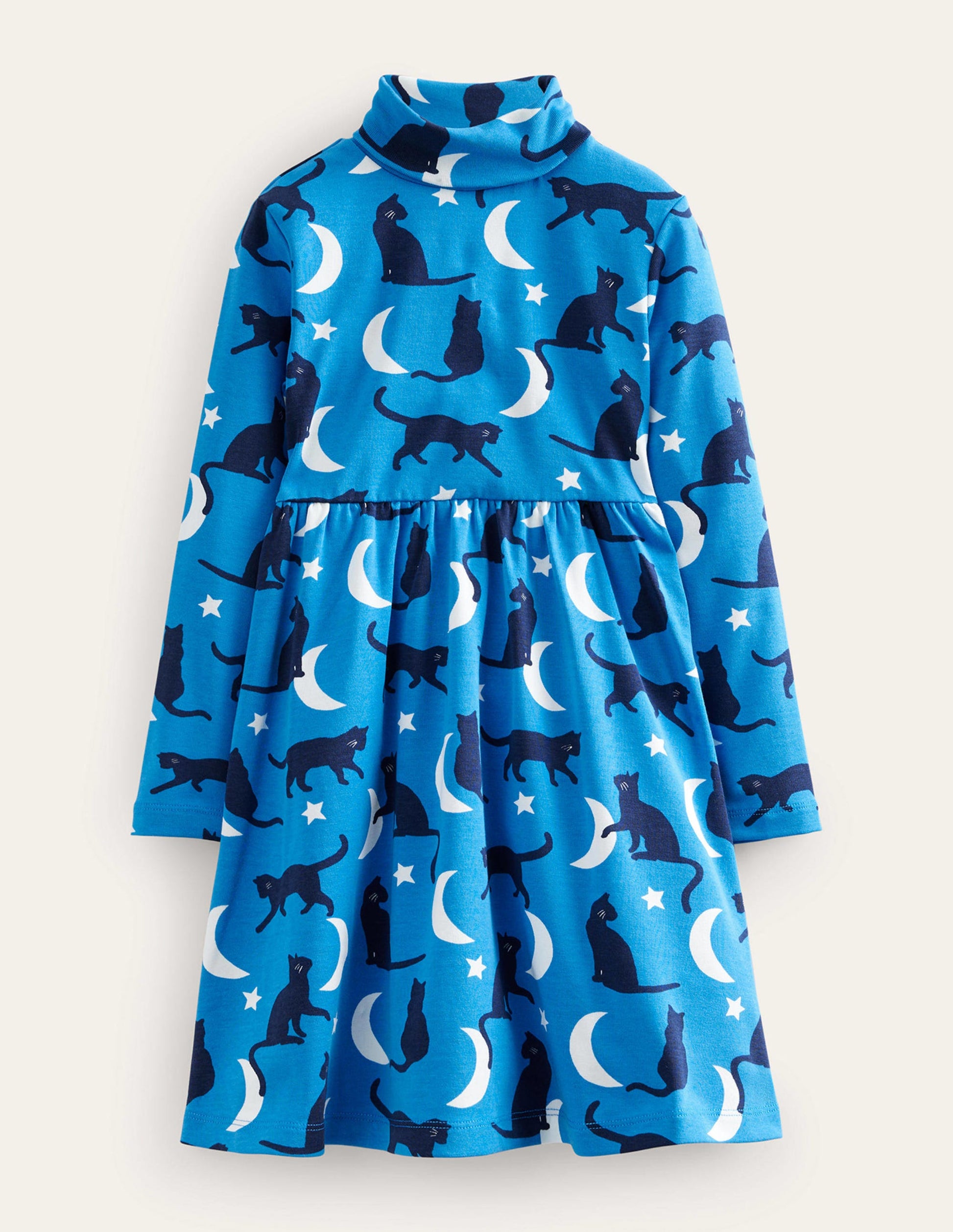 Robe à col roulé en jersey-Chats bleu vif-1