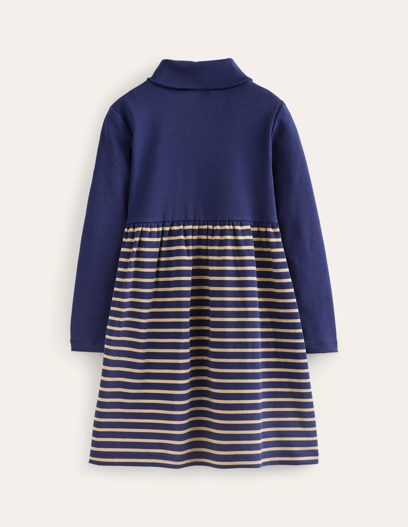 Jerseykleid mit Rollkragen-Schuluniform-Marineblau/Metallic-Streifen - Image 2