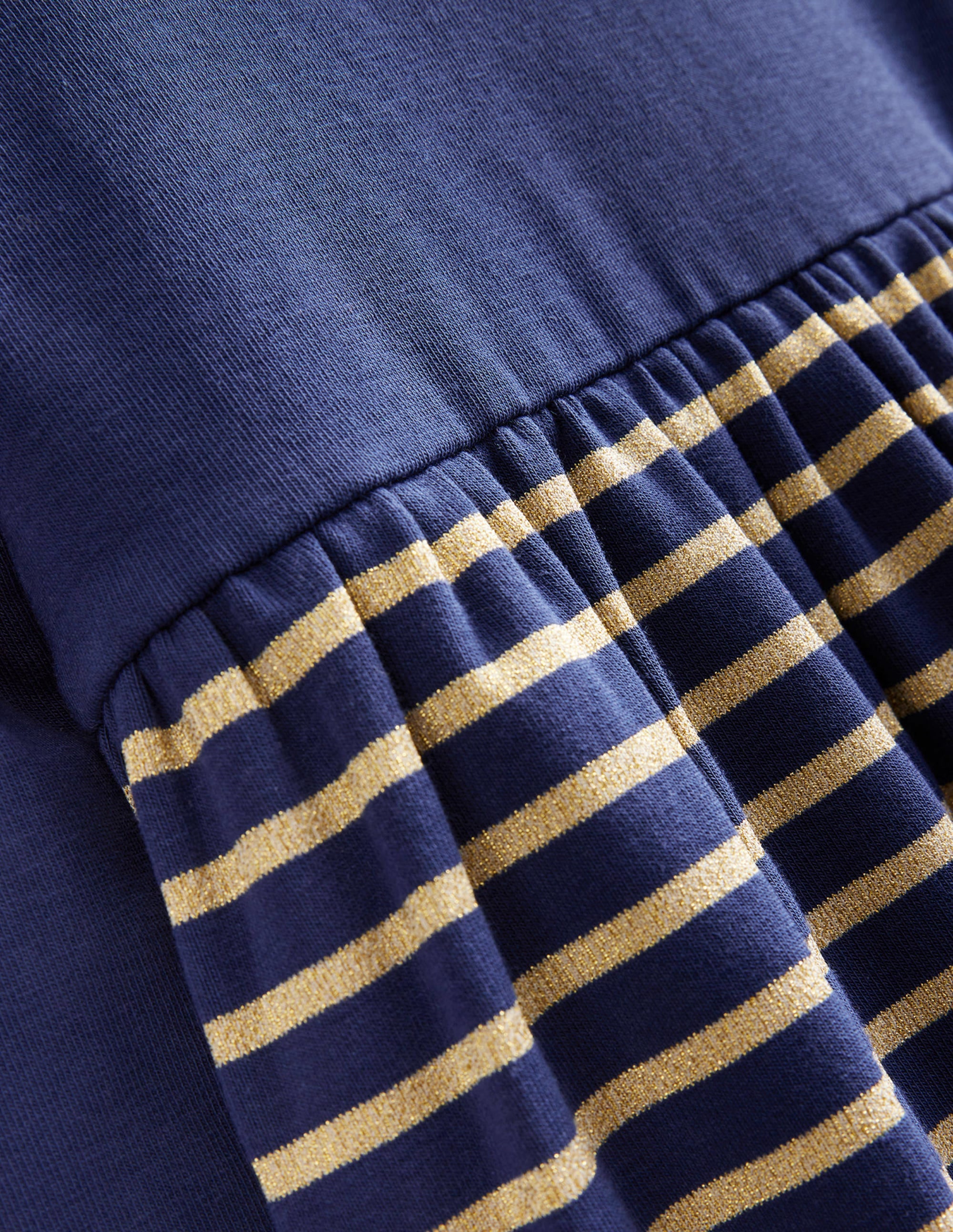 Jerseykleid mit Rollkragen-Schuluniform-Marineblau/Metallic-Streifen - Image 3