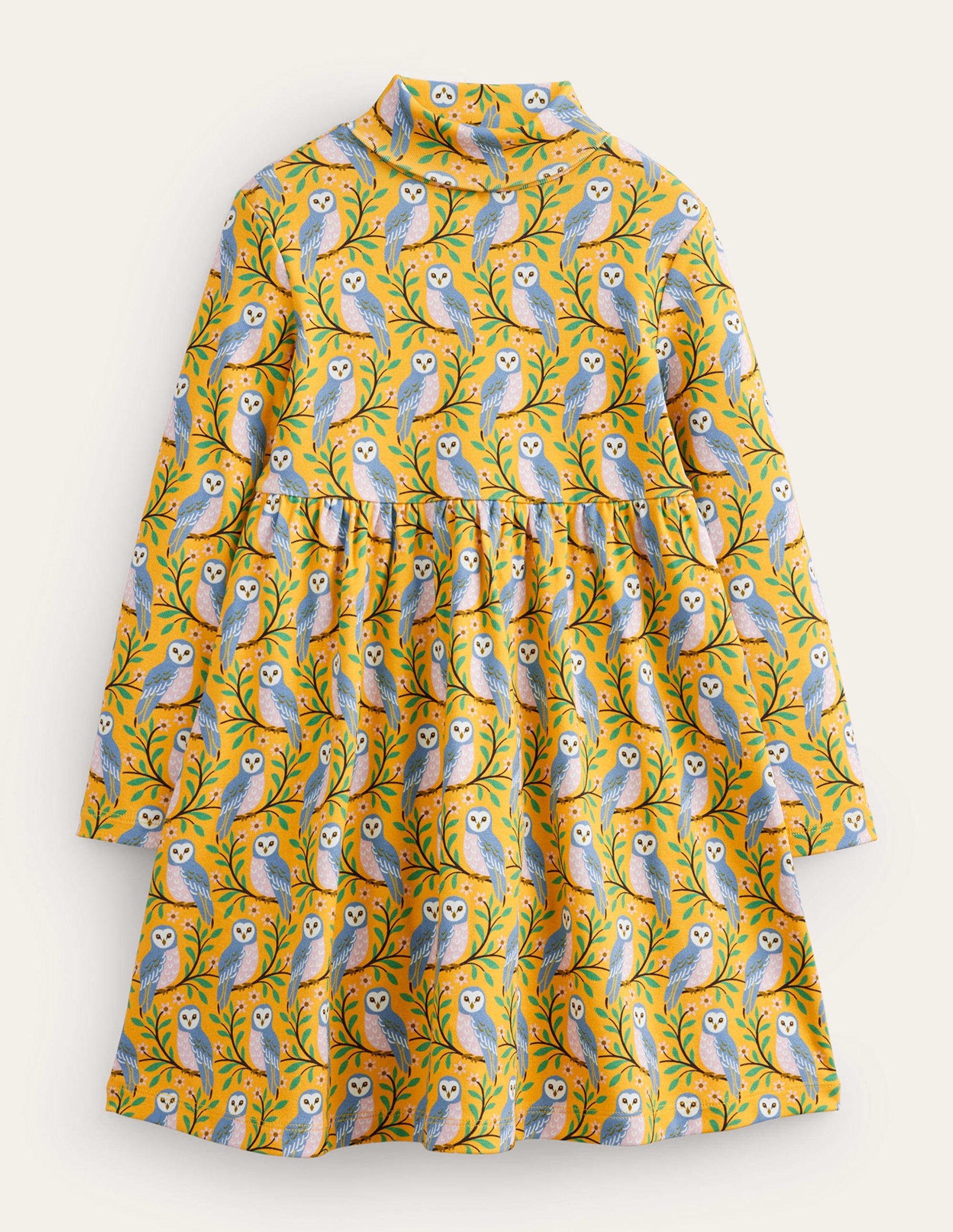 Jerseykleid mit Rollkragen-Ölgelb Geo-Eulen-1