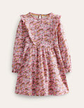 Robe à manches longues & volants-Chevaux rose formica