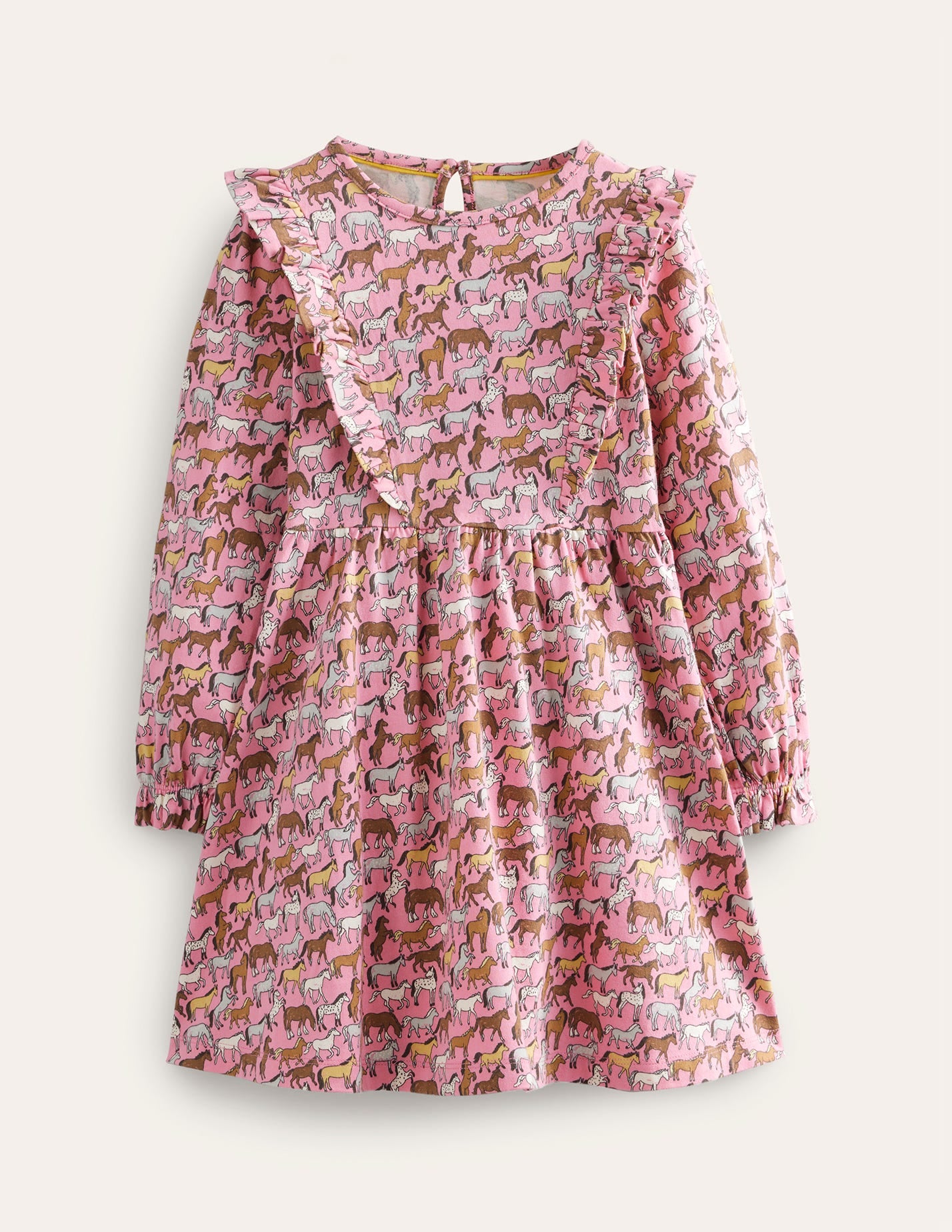 Robe à manches longues & volants-Chevaux rose formica-1