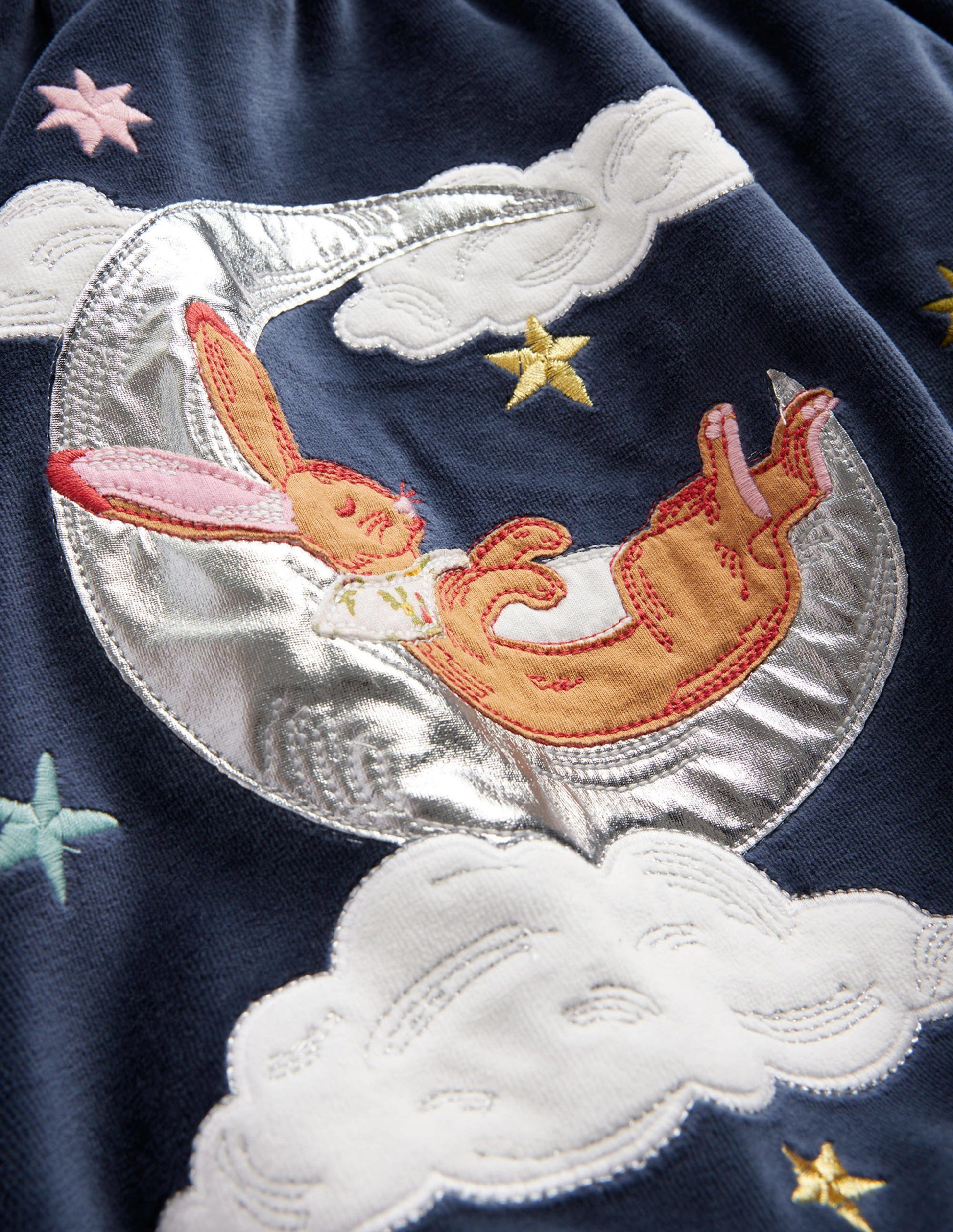 Schwingendes Velourskleid mit Applikationen-Französisches Marineblau Hase-3