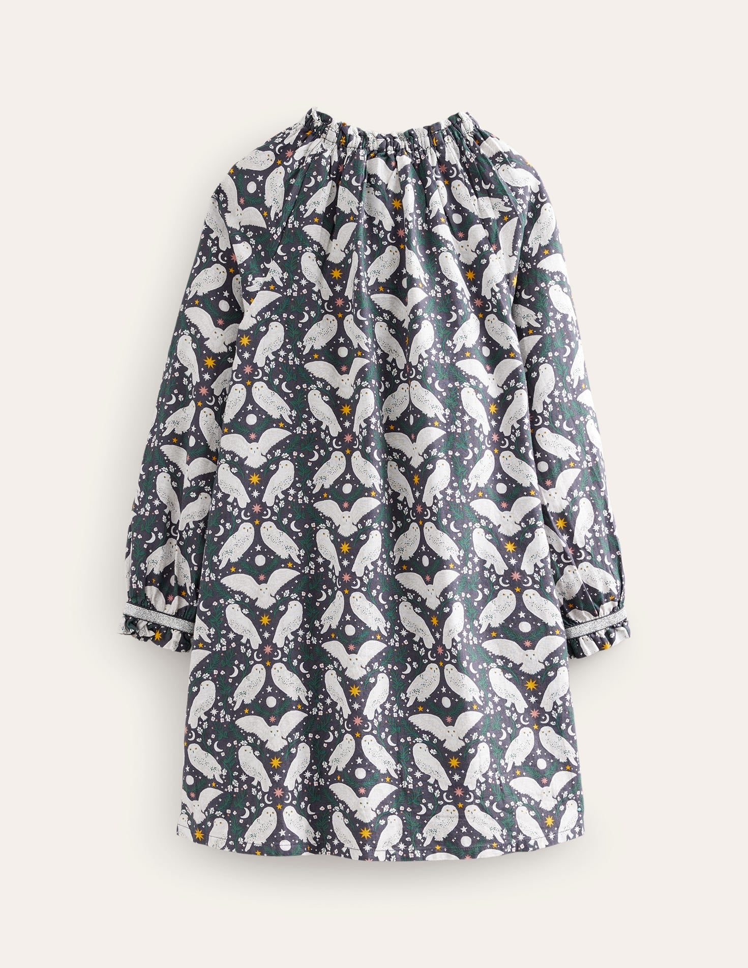 Gewebtes Kleid mit gerafftem Kragen-Schwarz Eule - Image 2