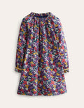 Gewebtes Kleid mit gerafftem Kragen-Bunt Blume