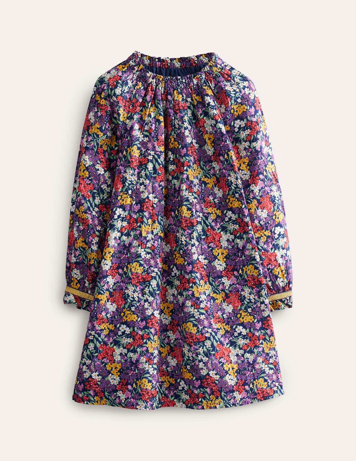 Gewebtes Kleid mit gerafftem Kragen-Bunt Blume - Image 1