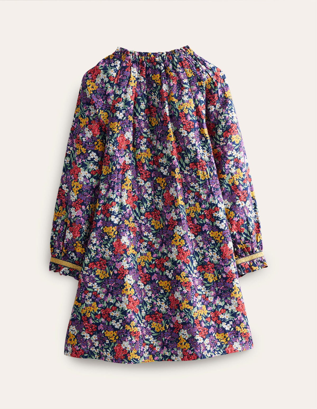 Gewebtes Kleid mit gerafftem Kragen-Bunt Blume - Image 2