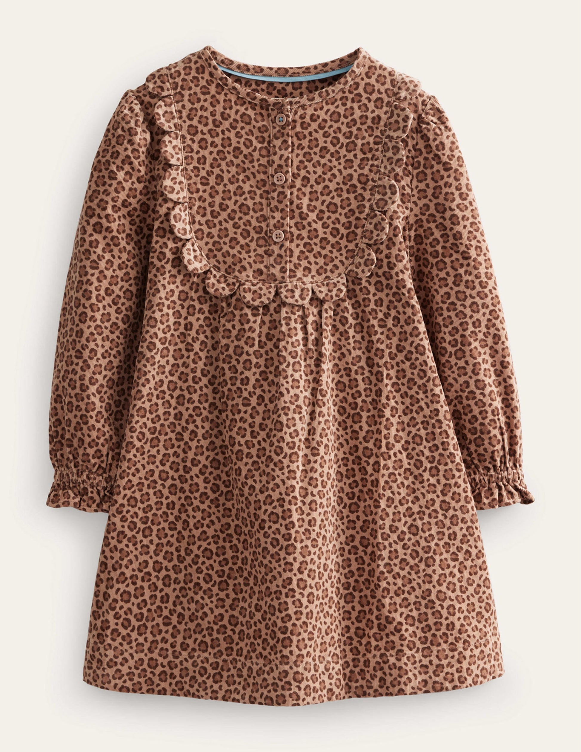 Cordkleid mit Muschelsaum-Leopardenmuster-1