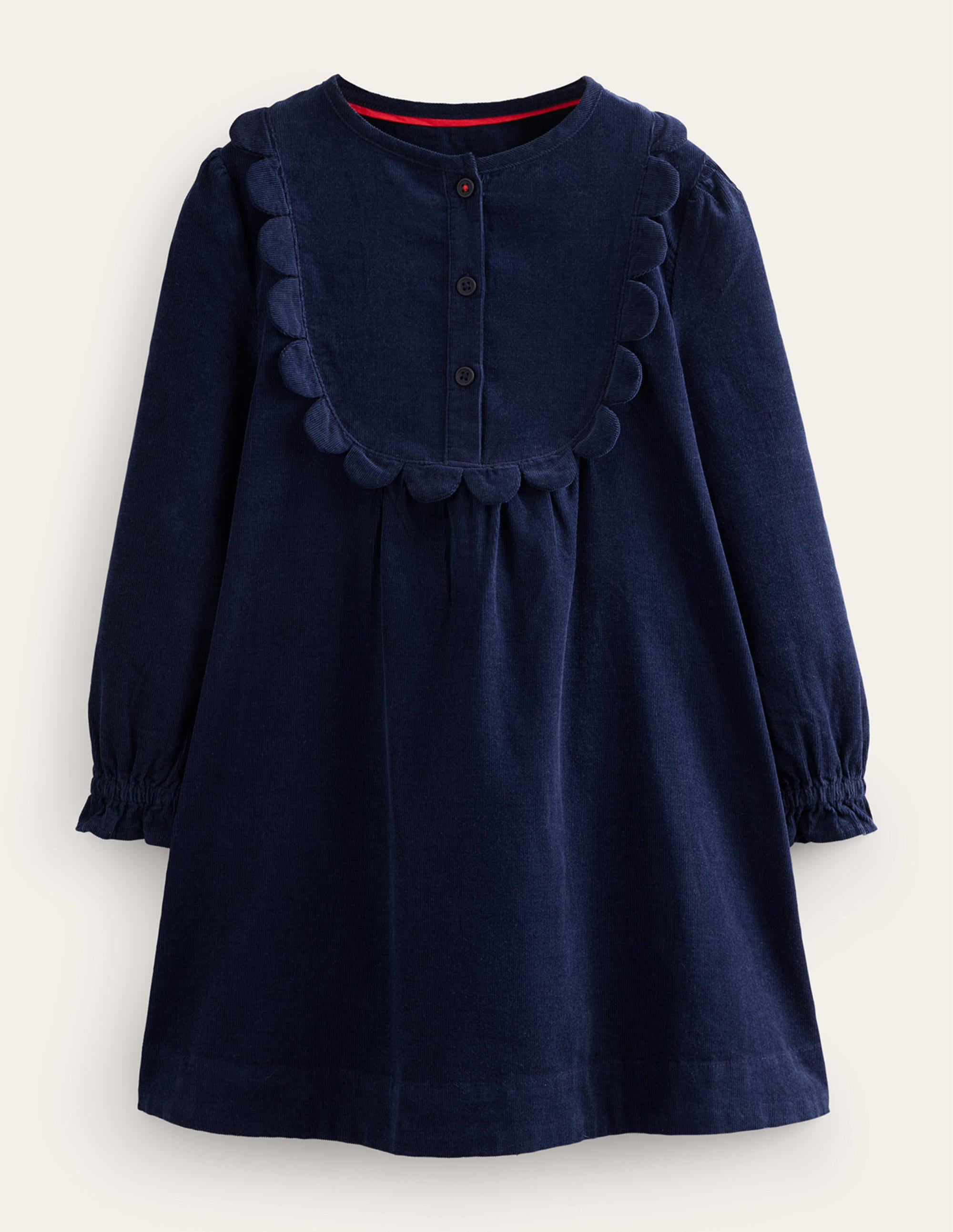 Robe festonnée en velours côtelé-Bleu marine foncé - Image 1