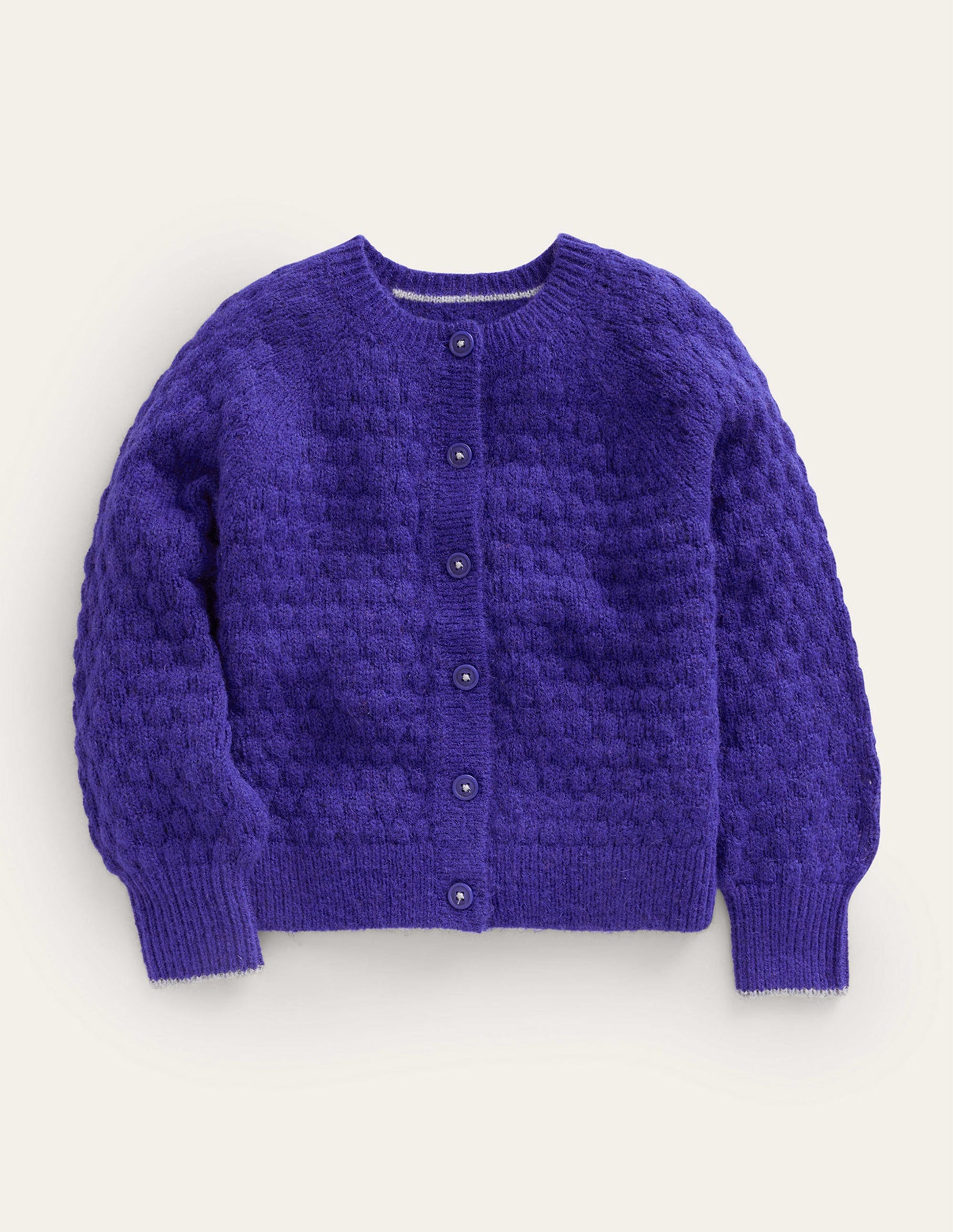 Strickjacke mit Pomponmaschen-Blau-1