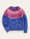 Fair-Isle-Pullover-Fluro Blau Meliert