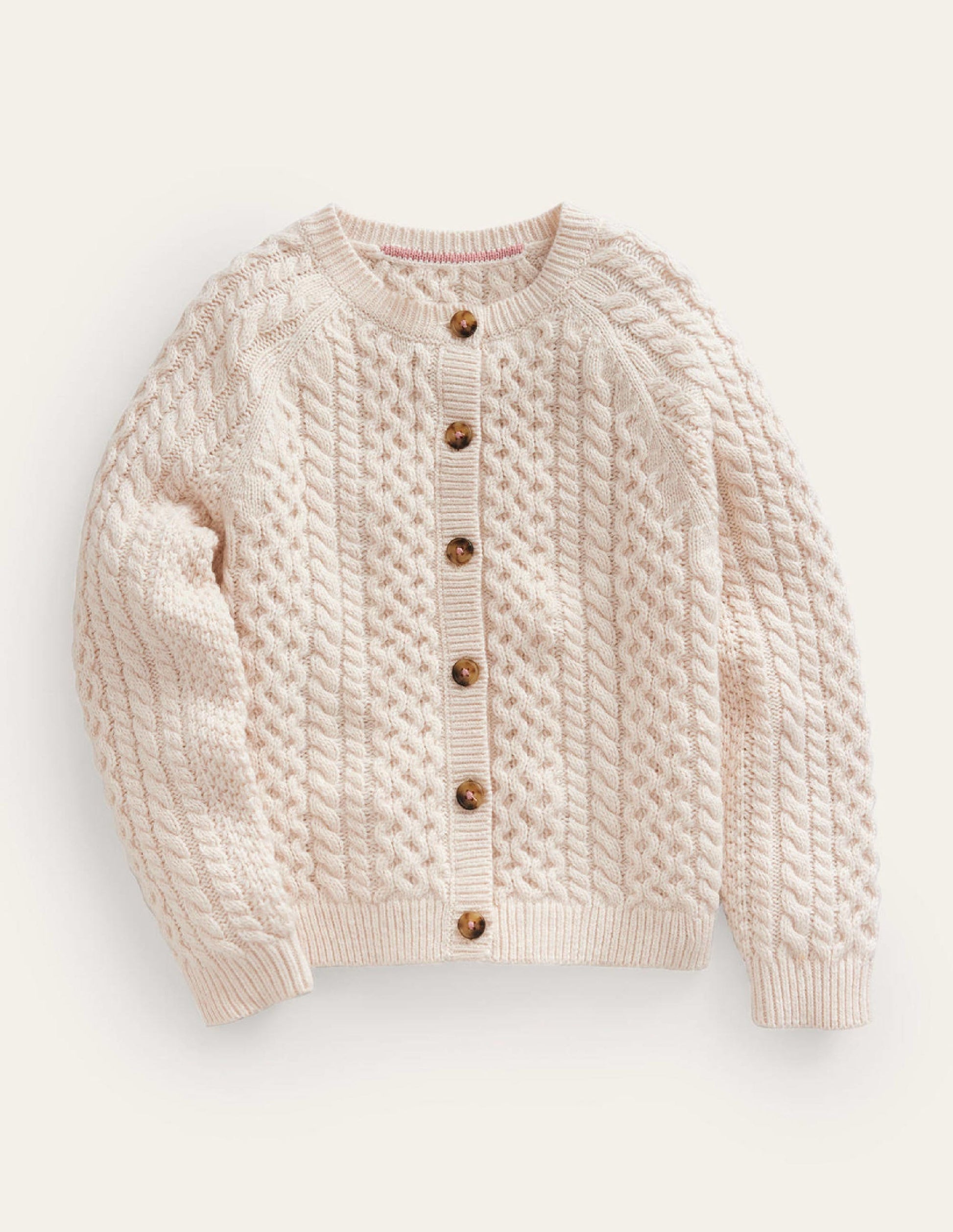Strickjacke mit Zopfmuster-Beige Meliert-1