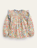 Blouse volantée à smocks-Fées vanille