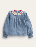 Jersey-Oberteil mit Kragen-Blassblau Blume